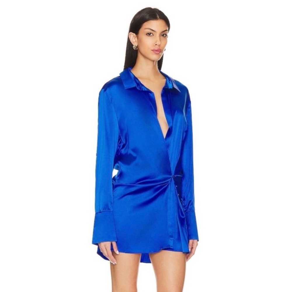 NWT SER.O.YA Shomari silk mini shirt dress in royal blue